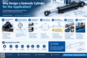 when you design a hydraulic cylinder,You need to consider the following factors. 1.understand the application 2.determine the load and required force 3.select the bore and rod diameter 4.set the stroke and retracted length 5.choose mounting and check side loads 6.select materails, seals,and surface treament